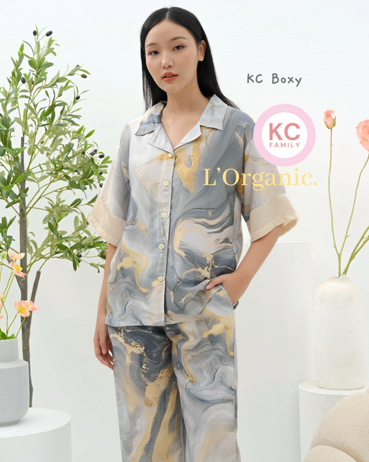 KC Boxy in Marble Flow Piyama Wanita Baju Tidur Lengan Pendek Celana Panjang
