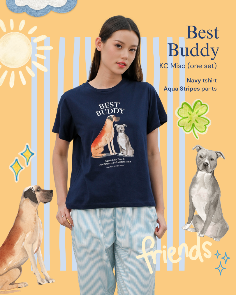KC Miso In Best Buddy Baju Kaos dengan Celana Pendek Piyama Kaos