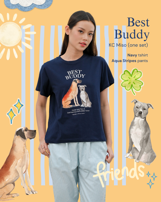 KC Miso In Best Buddy Baju Kaos dengan Celana Pendek Piyama Kaos