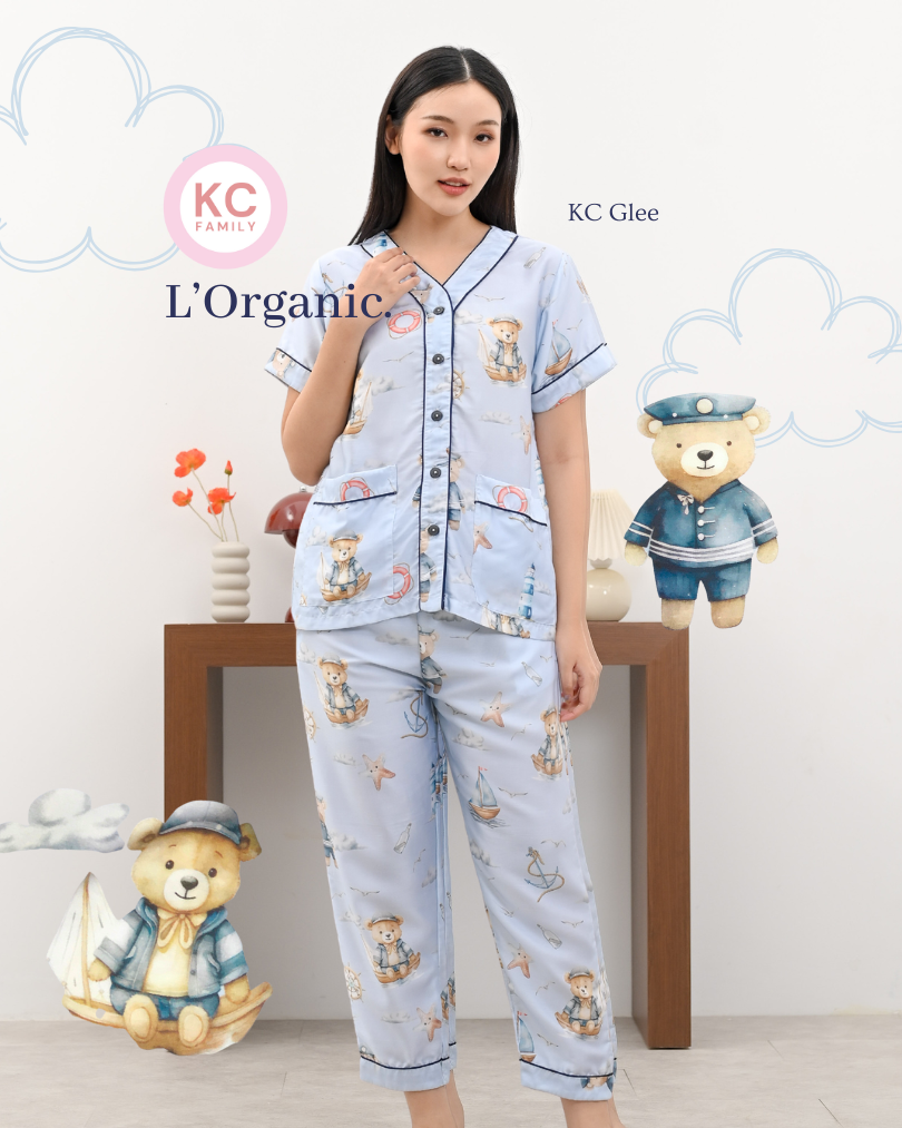 KC Glee in Sailor Bear Piyama Wanita  Baju Tidur Lengan Pendek Celana Panjang