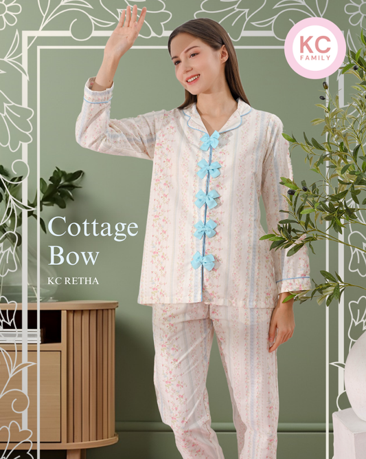 KC Retha in Cottage Bow Piyama Wanita Baju Tidur Lengan Panjang Celana Panjang