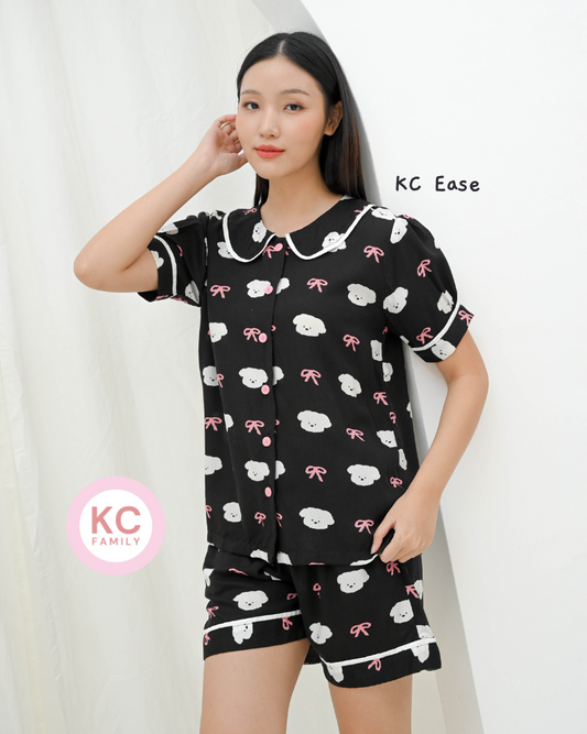KC Ease in Ribbon Puppy Piyama Wanita Lengan Pendek Celana Pendek