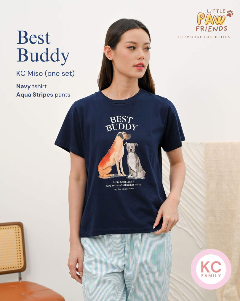 KC Miso In Best Buddy Baju Kaos dengan Celana Pendek Piyama Kaos