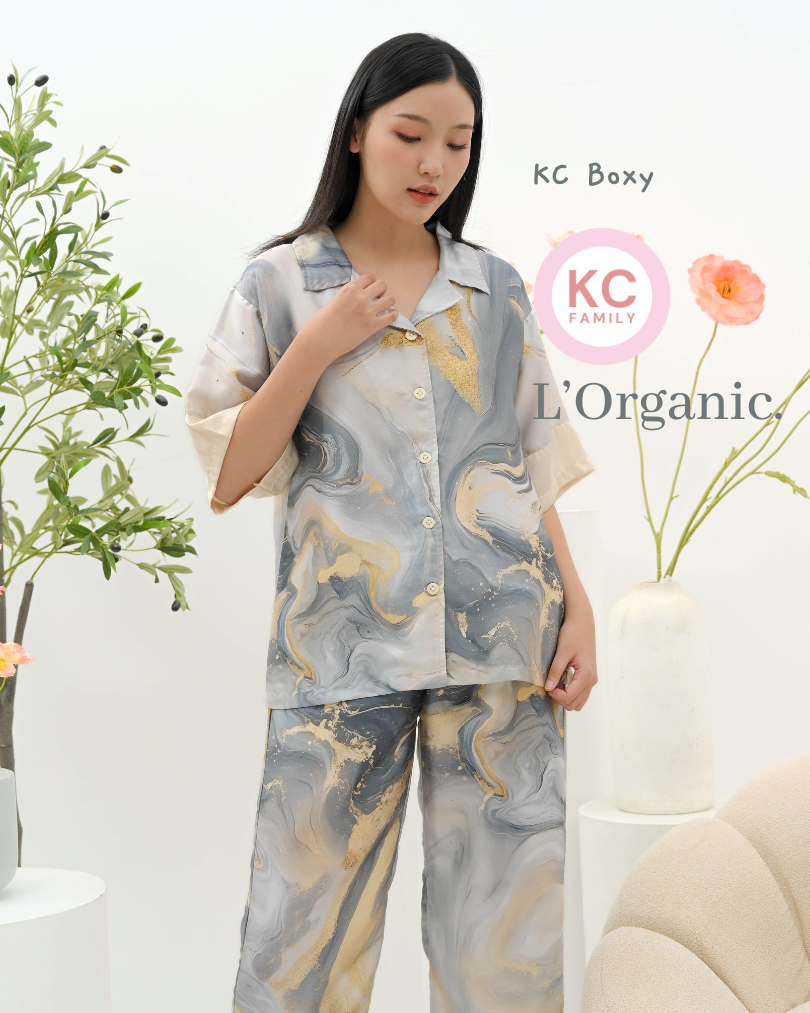 KC Boxy in Marble Flow Piyama Wanita Baju Tidur Lengan Pendek Celana Panjang