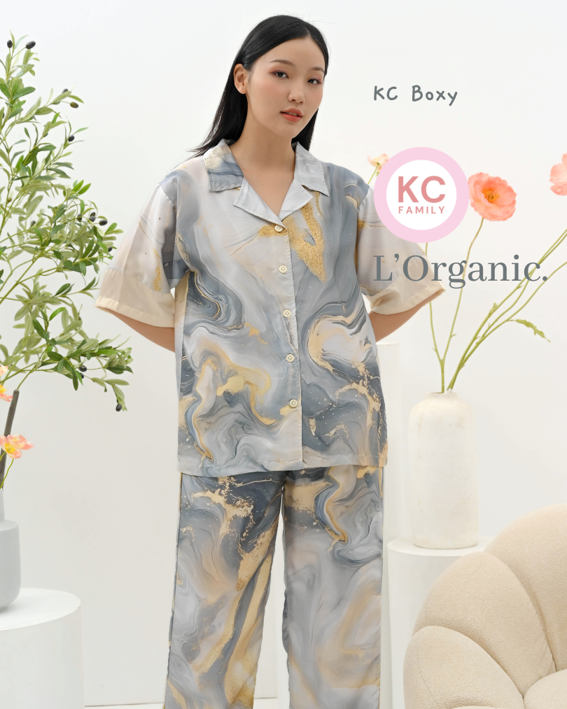 KC Boxy in Marble Flow Piyama Wanita Baju Tidur Lengan Pendek Celana Panjang