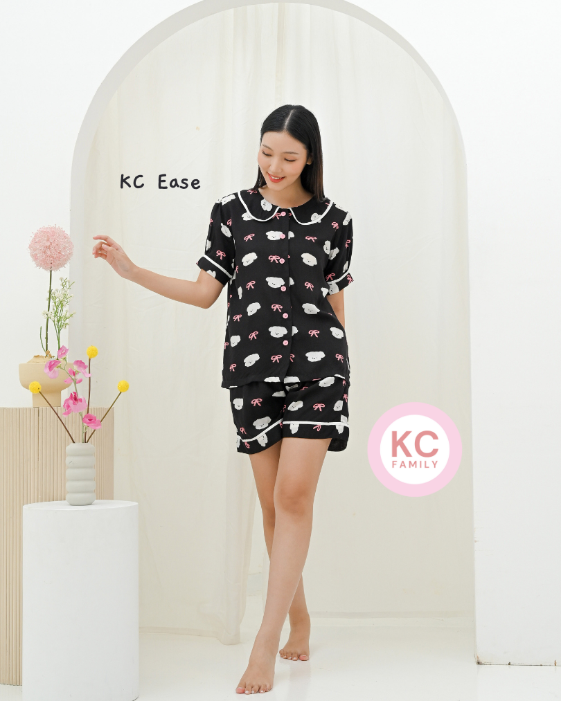 KC Ease in Ribbon Puppy Piyama Wanita Lengan Pendek Celana Pendek