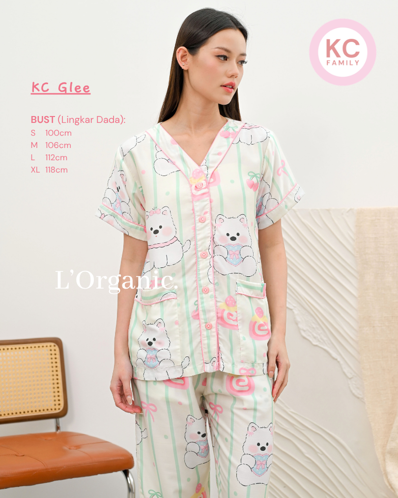 KC Glee in Strawberry Westie Piyama Wanita  Baju Tidur Lengan Pendek Celana Panjang