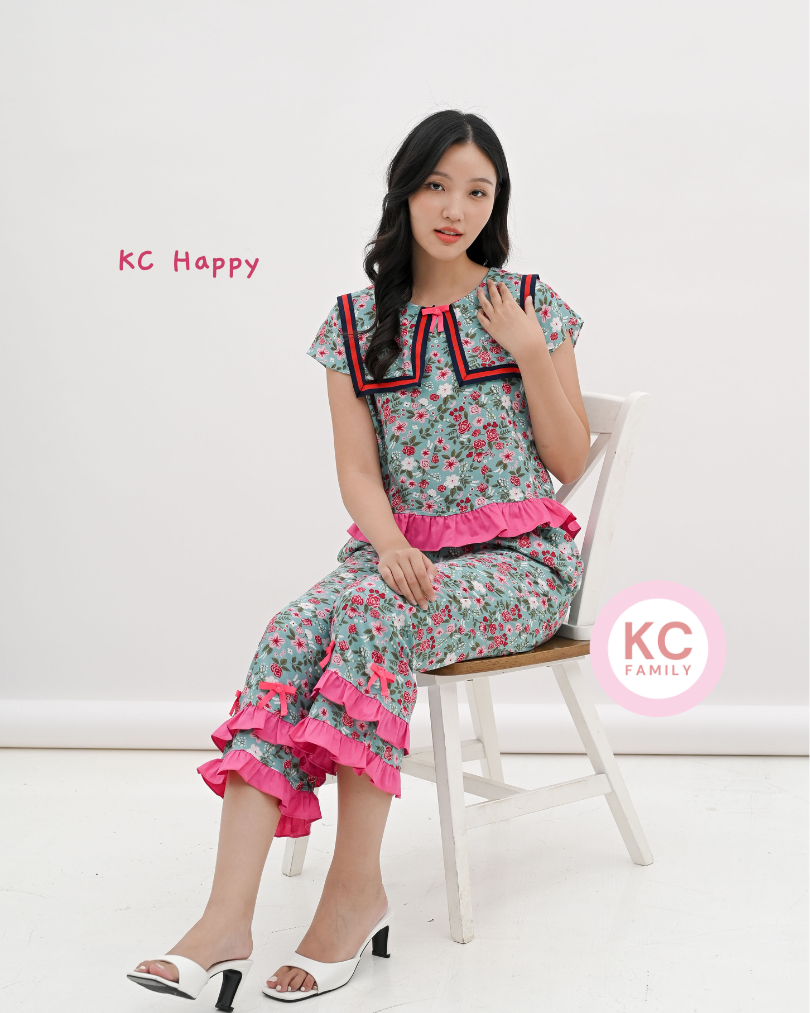 KC Happy In Garden Sonata Piyama Wanita Baju Tidur Lengan Pendek Celana Panjang