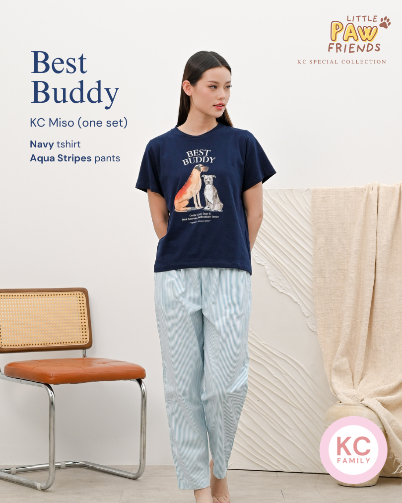 KC Miso In Best Buddy Baju Kaos dengan Celana Pendek Piyama Kaos