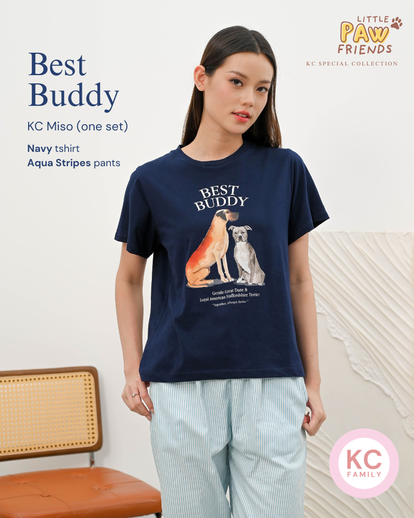 KC Miso In Best Buddy Baju Kaos dengan Celana Pendek Piyama Kaos