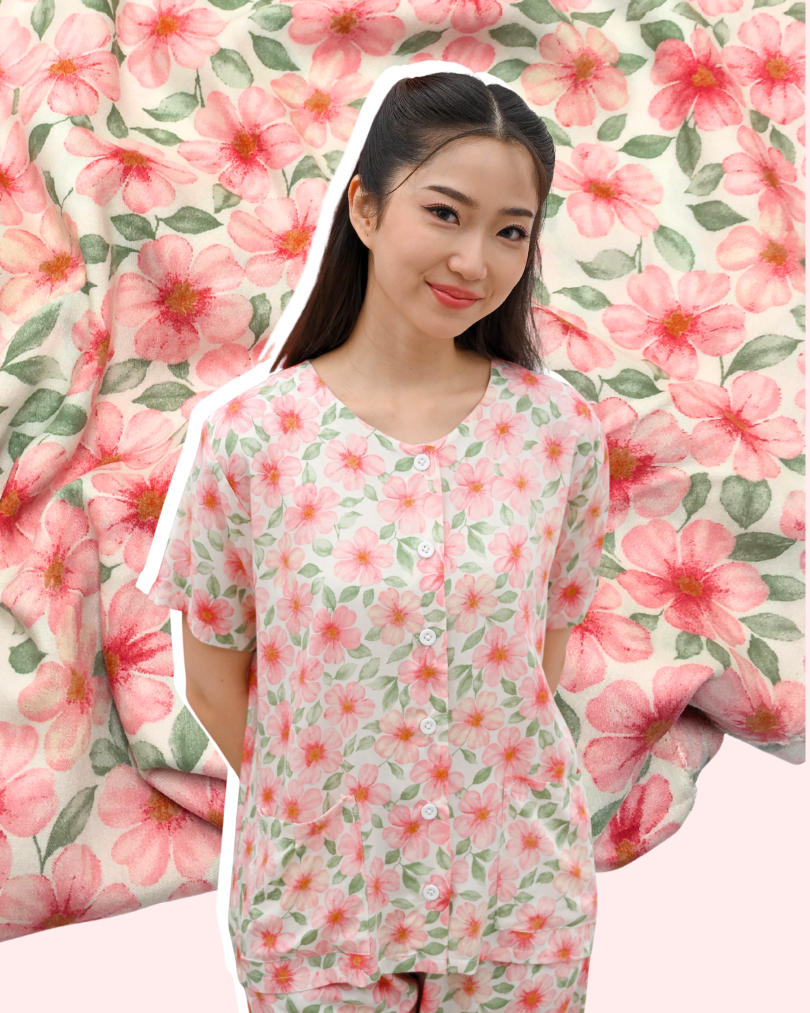 KC Belle in Home Bloom  Baju Tidur Wanita Celana Panjang Lengan Pendek