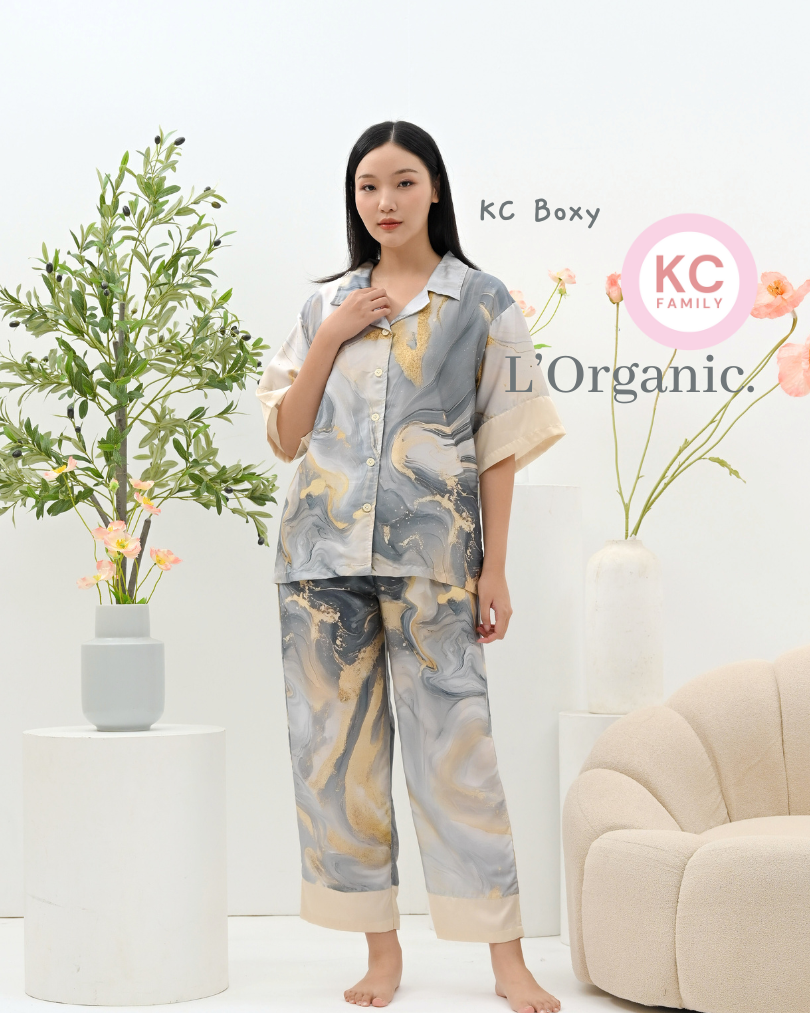 KC Boxy in Marble Flow Piyama Wanita Baju Tidur Lengan Pendek Celana Panjang