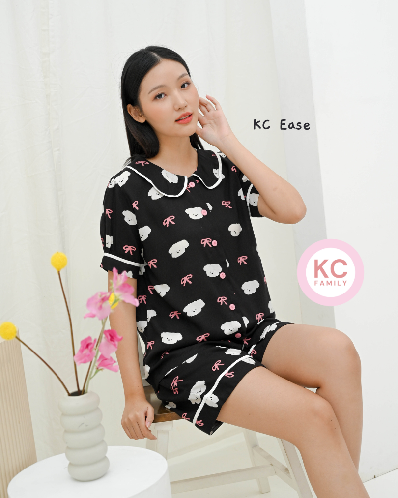 KC Ease in Ribbon Puppy Piyama Wanita Lengan Pendek Celana Pendek