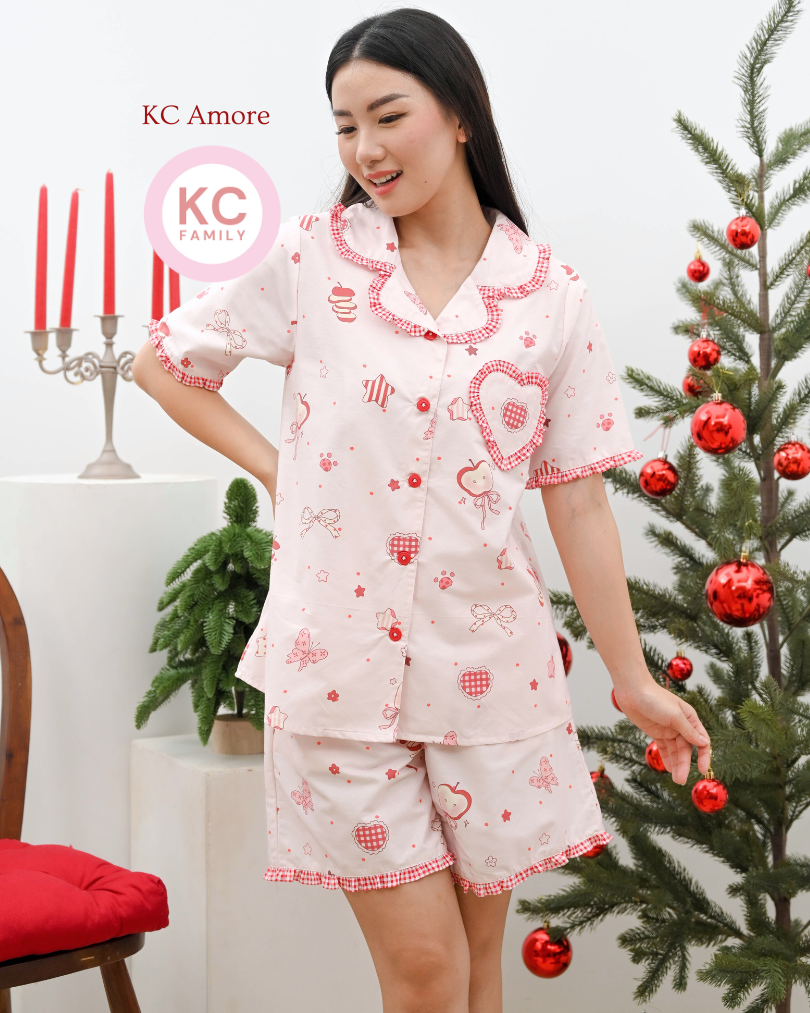 KC Amore in Candy cane Piyama Wanita Lengan Pendek Celana Pendek