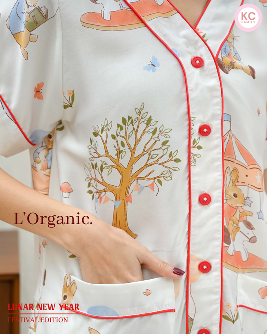 KC Glee Air Ballon Bunny  Piyama Baju Tidur Wanita Celana Pendek Lengan Pendek Organic