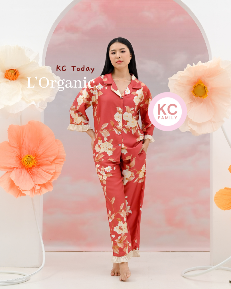 KC Today in Golden Magnolia  Piyama Wanita Baju Tidur Lengan Sesiku Celana Panjang