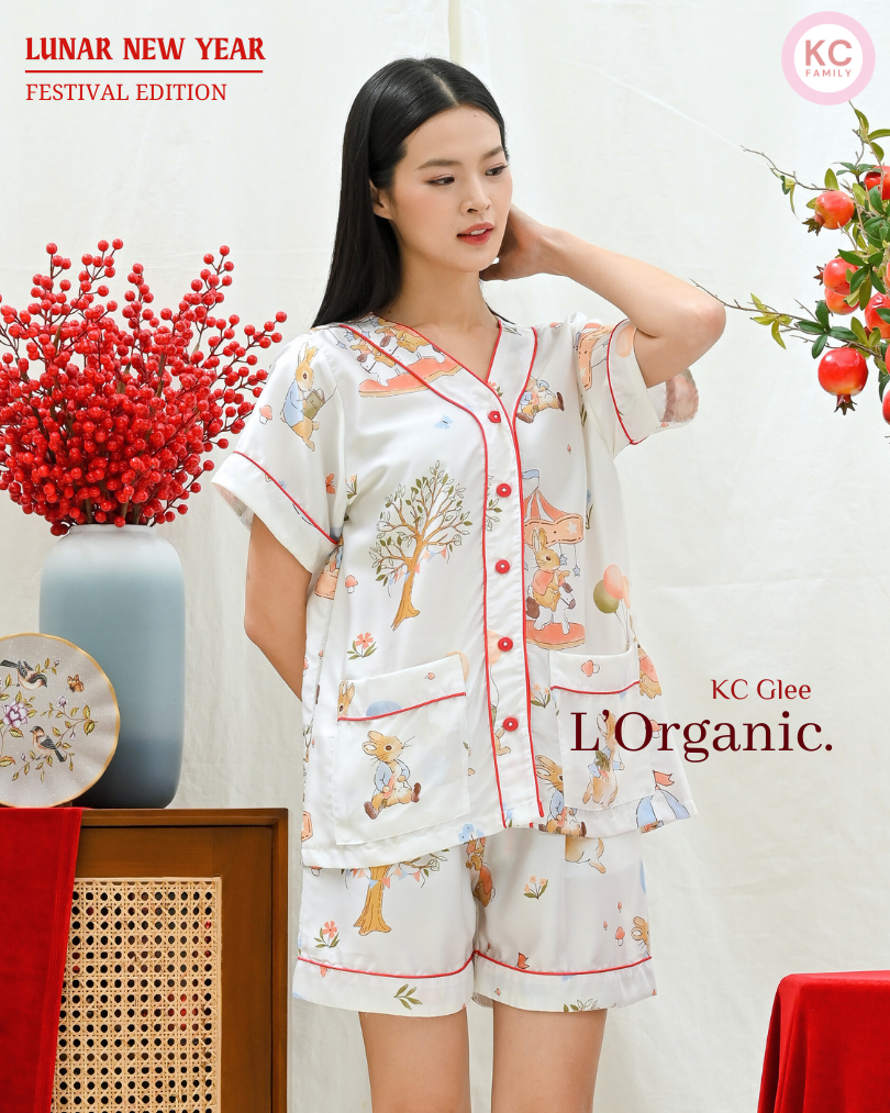 KC Glee Air Ballon Bunny  Piyama Baju Tidur Wanita Celana Pendek Lengan Pendek Organic