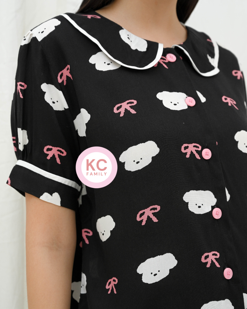 KC Ease in Ribbon Puppy Piyama Wanita Lengan Pendek Celana Pendek