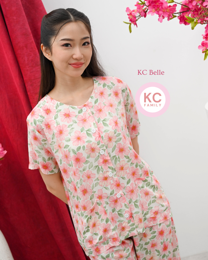 KC Belle in Home Bloom  Baju Tidur Wanita Celana Panjang Lengan Pendek