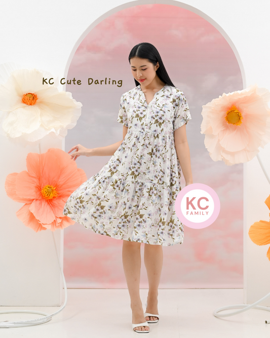 KC Cute Darling in Flowy Iris Dress Wanita Midi Dress Busui Friendly Homedress Daster