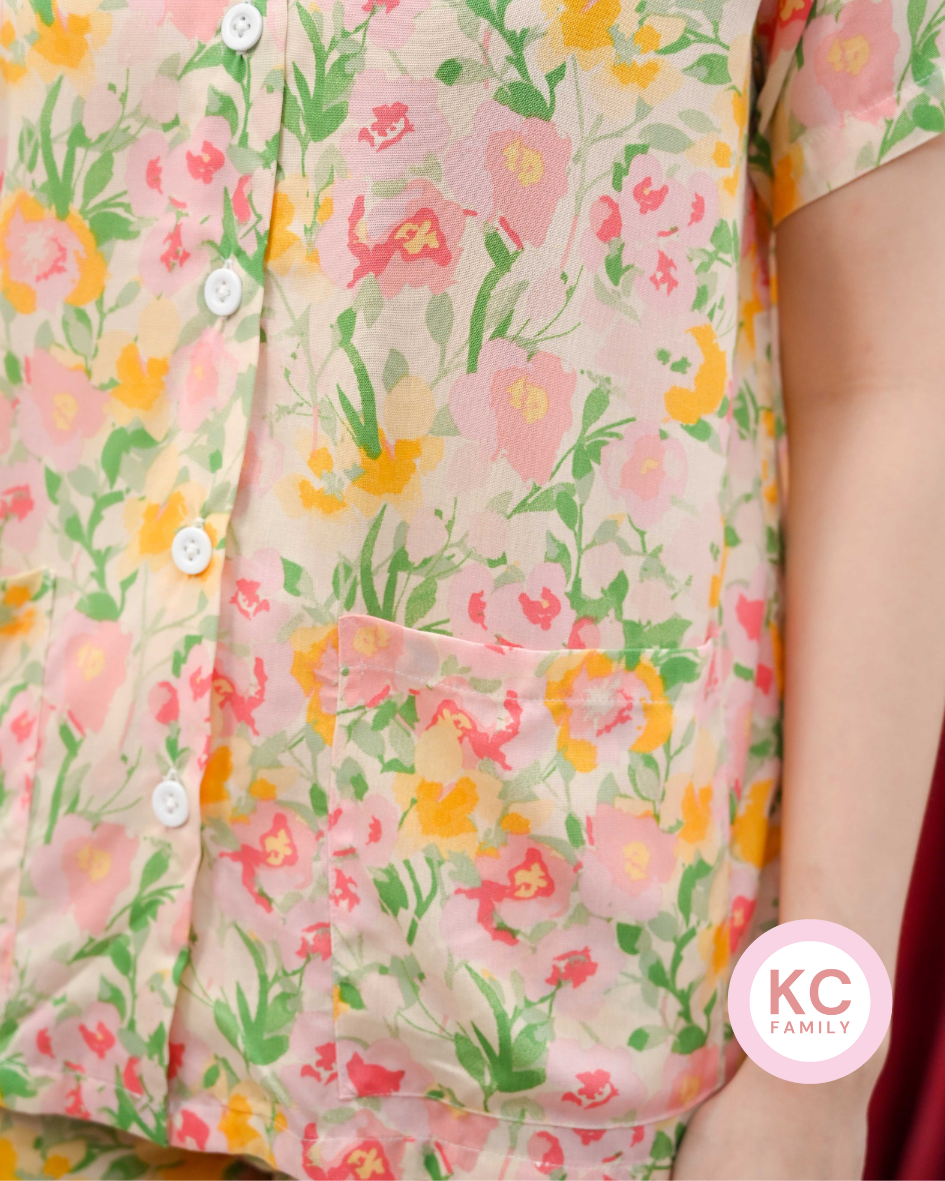 KC Isabel in Morning Bloom Piyama Baju Tidur Wanita Kerah V neck Celana 7/8