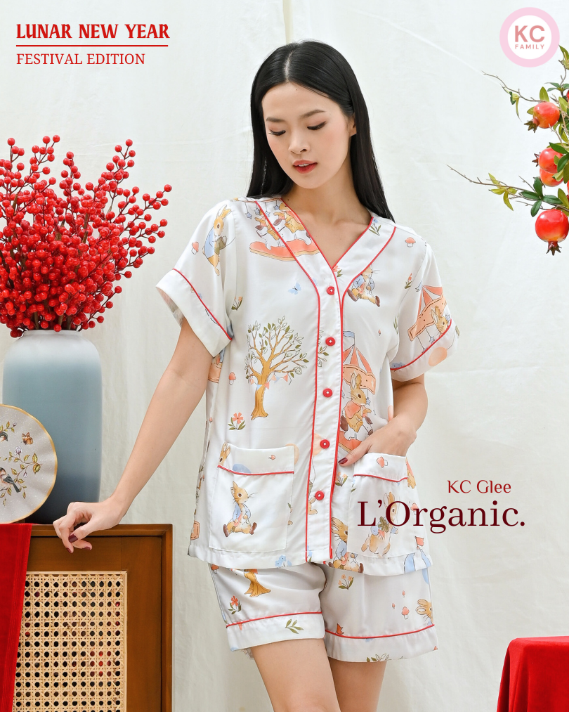 KC Glee Air Ballon Bunny  Piyama Baju Tidur Wanita Celana Pendek Lengan Pendek Organic