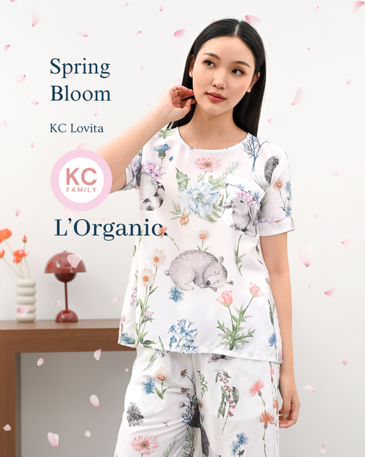 KC Lovita in Spring Bloom  Piyama Kerah Bulat Lengan Pendek Celana Panjang Kulot