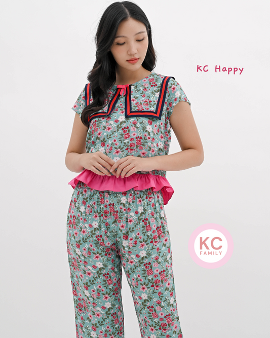 KC Happy In Garden Sonata Piyama Wanita Baju Tidur Lengan Pendek Celana Panjang
