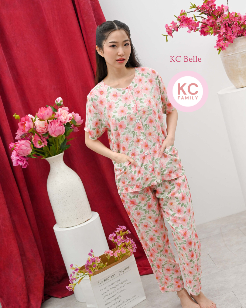 KC Belle in Home Bloom  Baju Tidur Wanita Celana Panjang Lengan Pendek