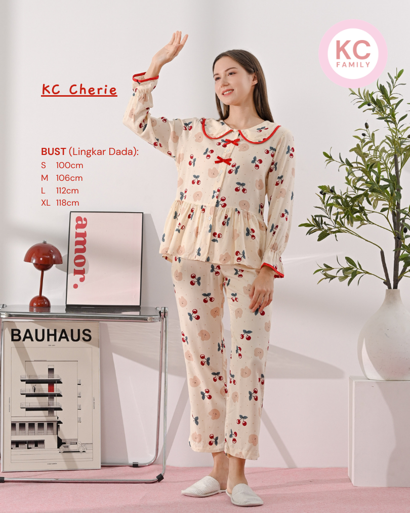 KC Cherie in Cherry Bear Piyama Wanita Baju Tidur Lengan Panjang Celana Panjang