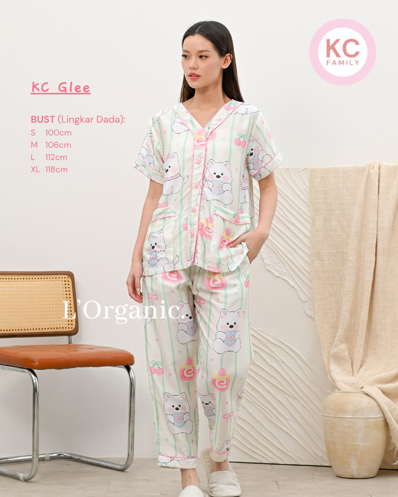 KC Glee in Strawberry Westie Piyama Wanita  Baju Tidur Lengan Pendek Celana Panjang
