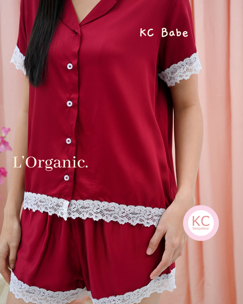 KC Babe In Maroon Babe Luxury Organic Piyama Wanita Celana Pendek