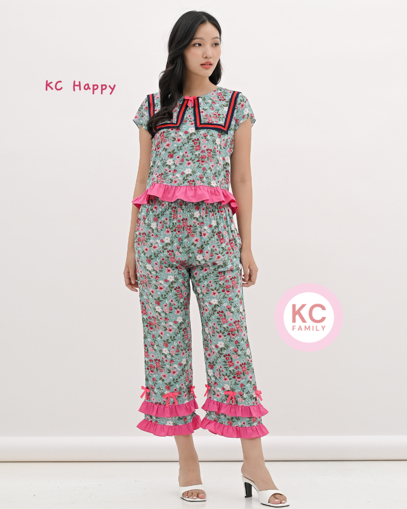 KC Happy In Garden Sonata Piyama Wanita Baju Tidur Lengan Pendek Celana Panjang