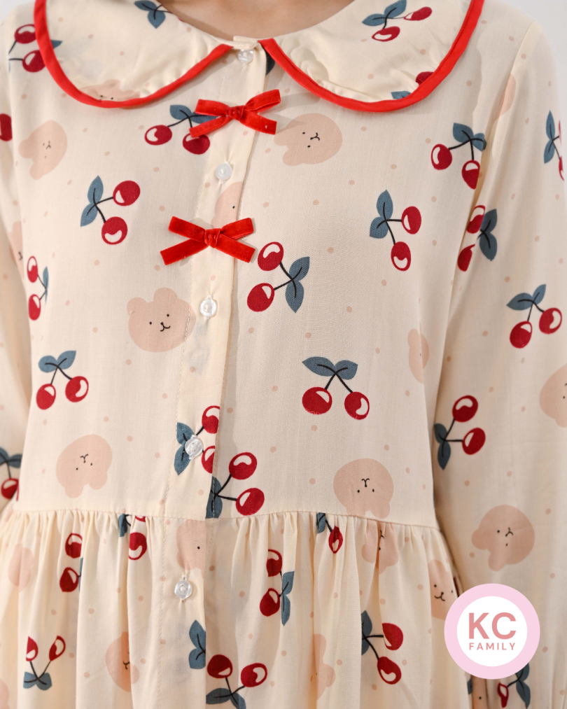 KC Cherie in Cherry Bear Piyama Wanita Baju Tidur Lengan Panjang Celana Panjang