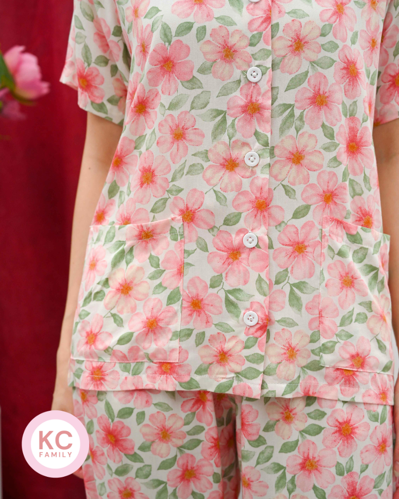 KC Belle in Home Bloom  Baju Tidur Wanita Celana Panjang Lengan Pendek