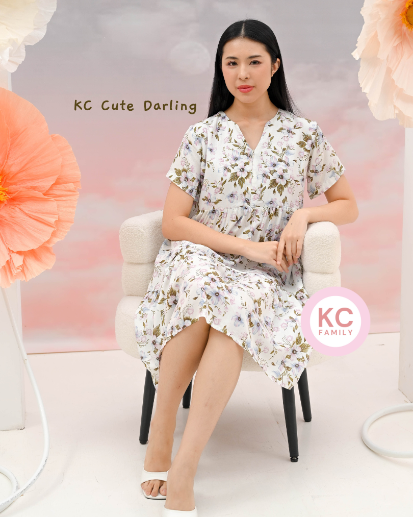 KC Cute Darling in Flowy Iris Dress Wanita Midi Dress Busui Friendly Homedress Daster