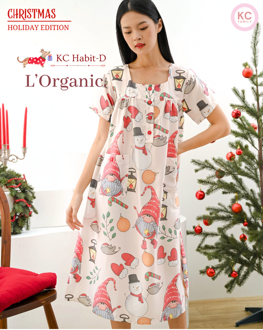 KC Habit Dress in Gnome Holiday Cheer Homedress Wanita Daster Wanita Lengan Pendek