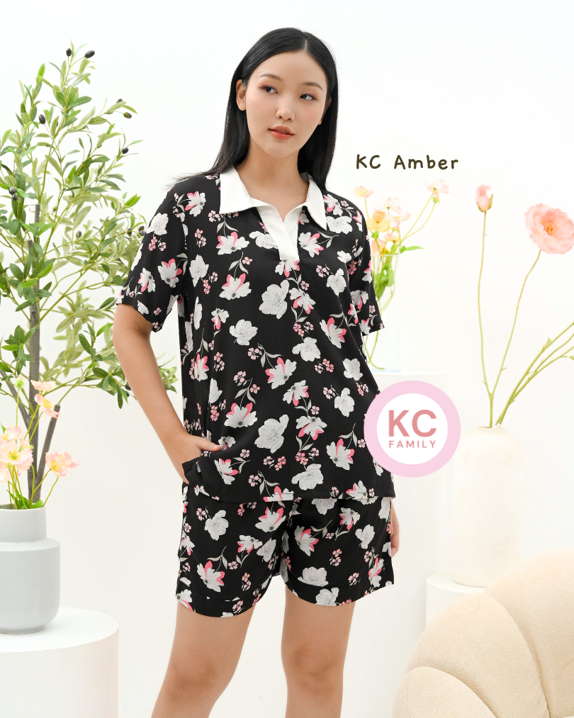 KC Amber in Moonlit Poppy Baju Tidur Wanita Piyama Celana Pendek Lengan Pendek