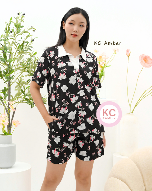 KC Amber in Moonlit Poppy Baju Tidur Wanita Piyama Celana Pendek Lengan Pendek