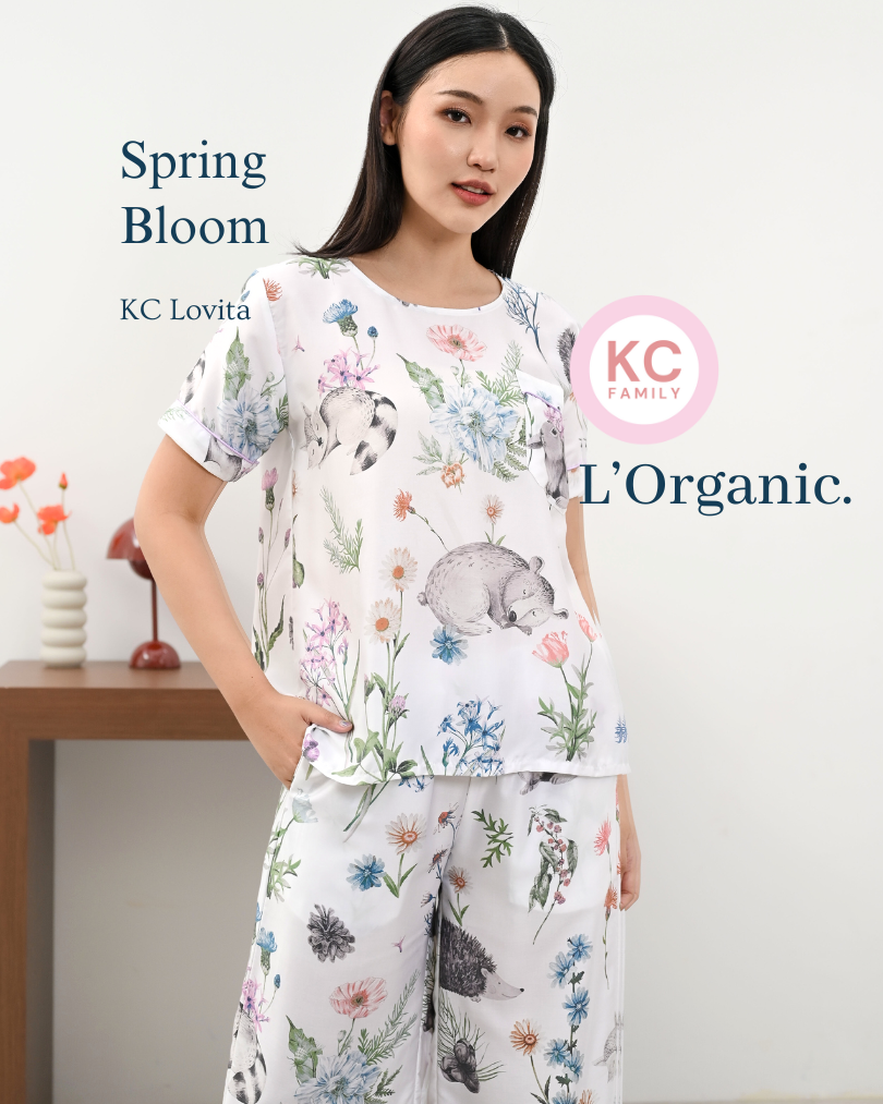 KC Lovita in Spring Bloom  Piyama Kerah Bulat Lengan Pendek Celana Panjang Kulot