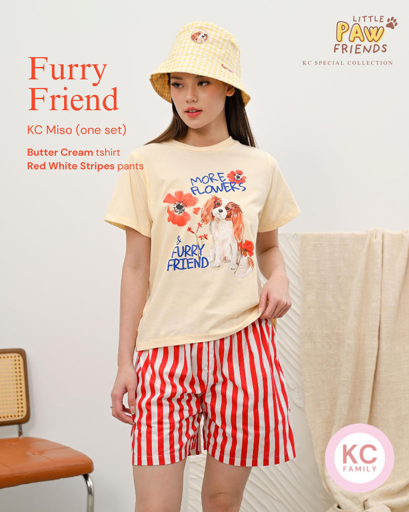 KC Miso In  Furry Friends Baju Kaos dengan Celana Pendek Piyama Kaos
