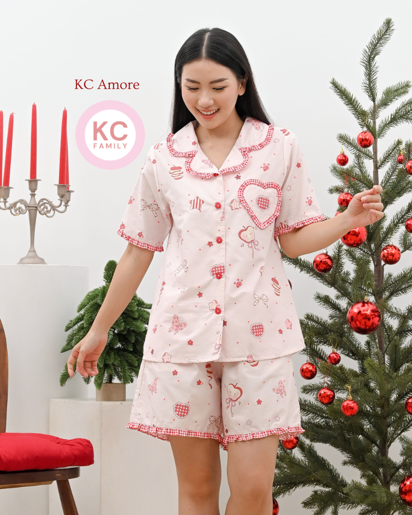 KC Amore in Candy cane Piyama Wanita Lengan Pendek Celana Pendek