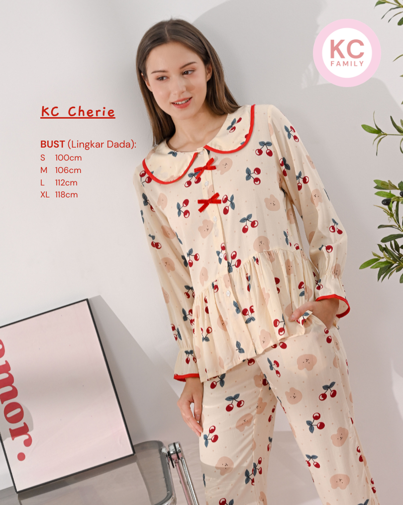 KC Cherie in Cherry Bear Piyama Wanita Baju Tidur Lengan Panjang Celana Panjang