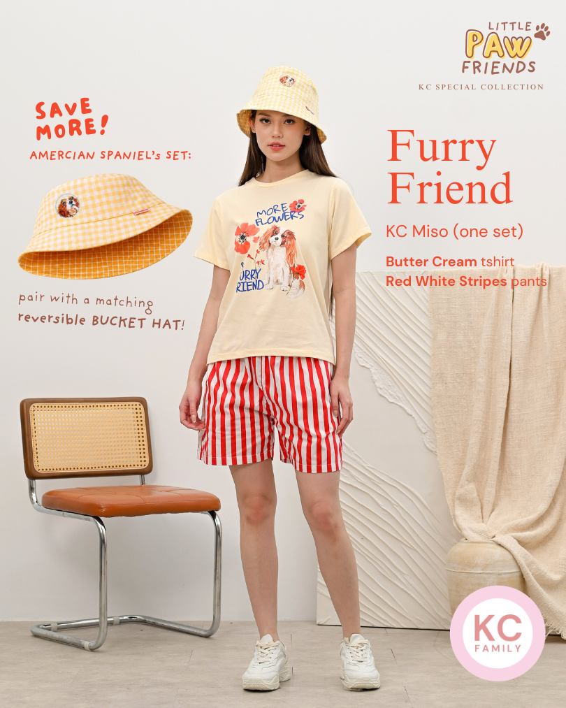 KC Miso In  Furry Friends Baju Kaos dengan Celana Pendek Piyama Kaos