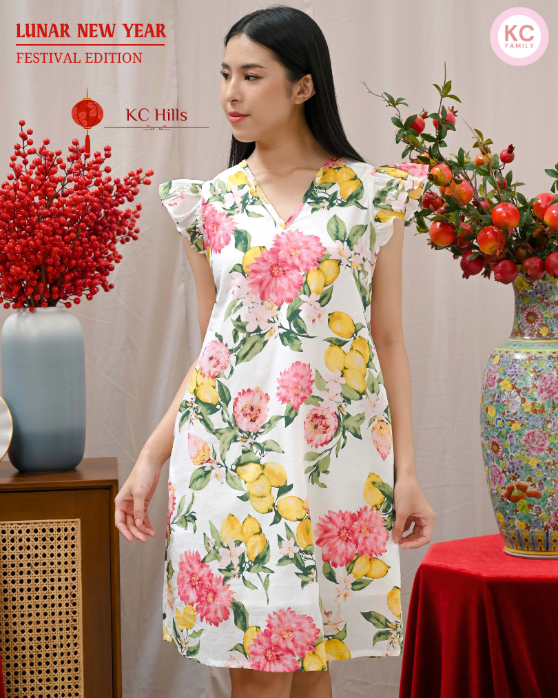 KC Hills in Mandarin Bloom Homedress Wanita Daster Wanita Lengan Pendek