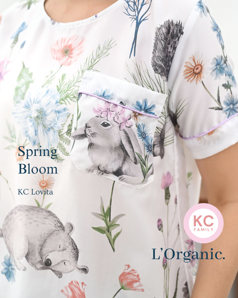 KC Lovita in Spring Bloom  Piyama Kerah Bulat Lengan Pendek Celana Panjang Kulot
