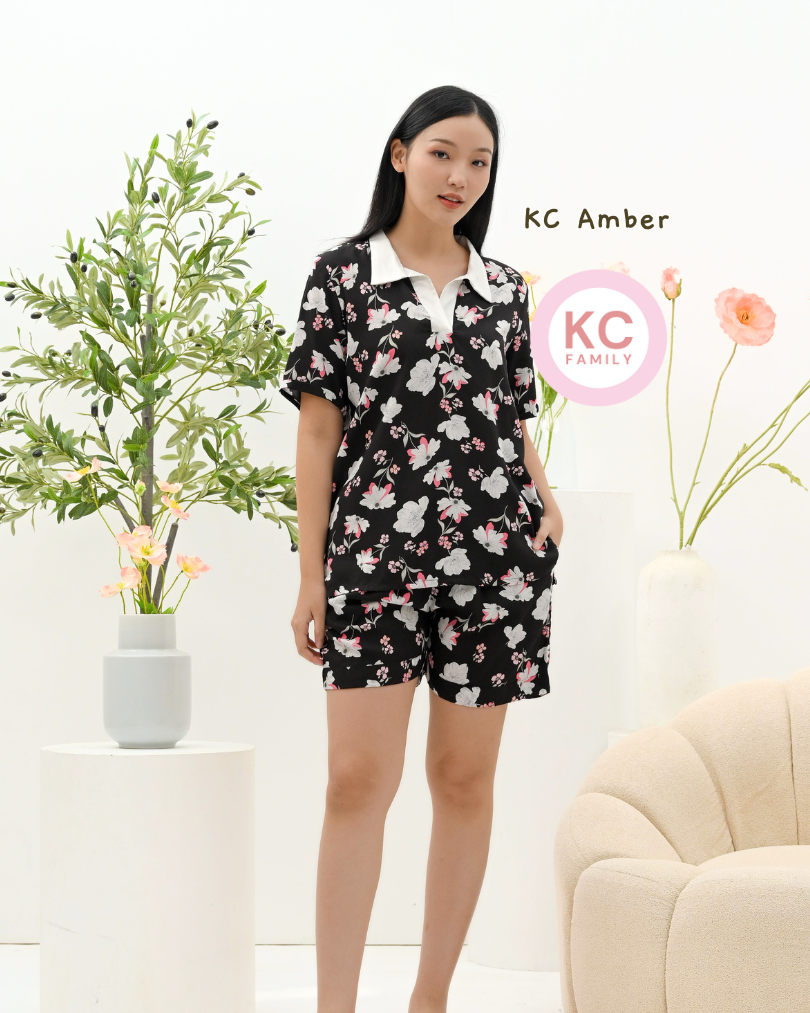 KC Amber in Moonlit Poppy Baju Tidur Wanita Piyama Celana Pendek Lengan Pendek