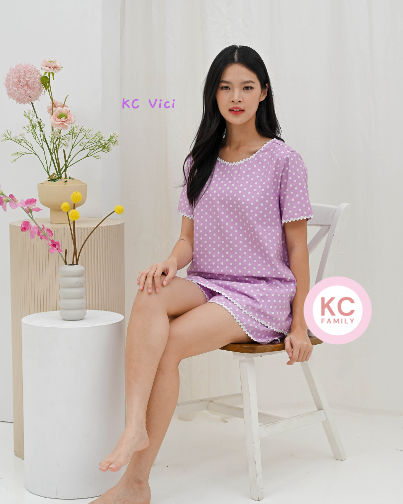 KC Vici in Lavender Baju Tidur Wanita Piyama Set Lengan Pendek Celana Pendek