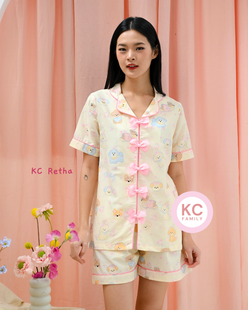 KC Retha in Party Puppy Baju Tidur Wanita Lengan Pendek Celana Pendek