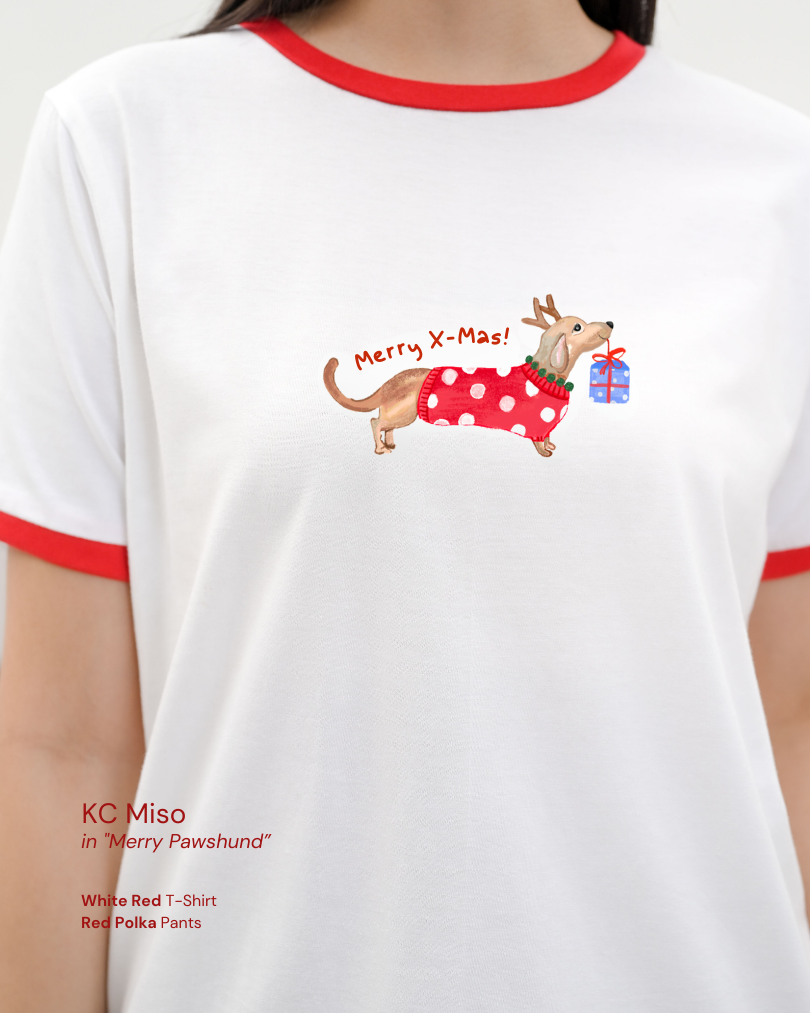 KC Miso in Merry Pawshund Baju Kaos dengan  Celana Pendek Piyama Kaos